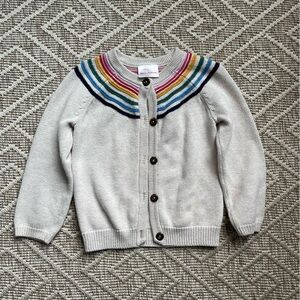 Hanna Andersson Beige Kids Cardigan with Rainbow Striped Accent- 4Y